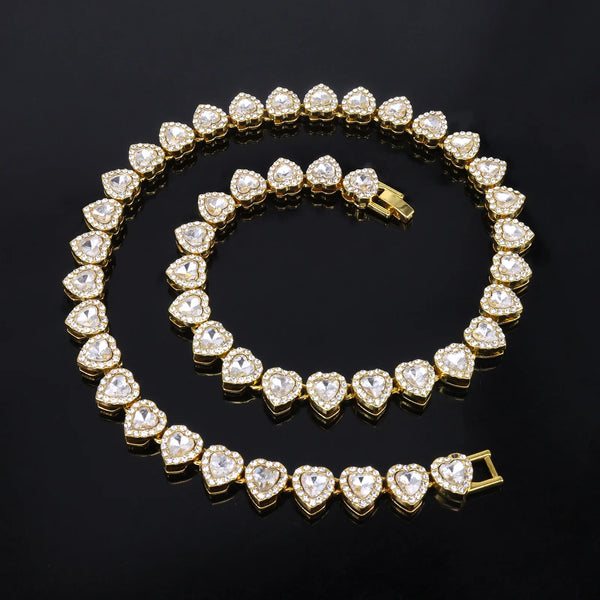 Collar Coeur — collar tenis dorado con circonitas talla corazón, largo 45 cm