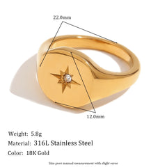 Anillo Nova — sello dorado con estrella grabada, variante Dorado